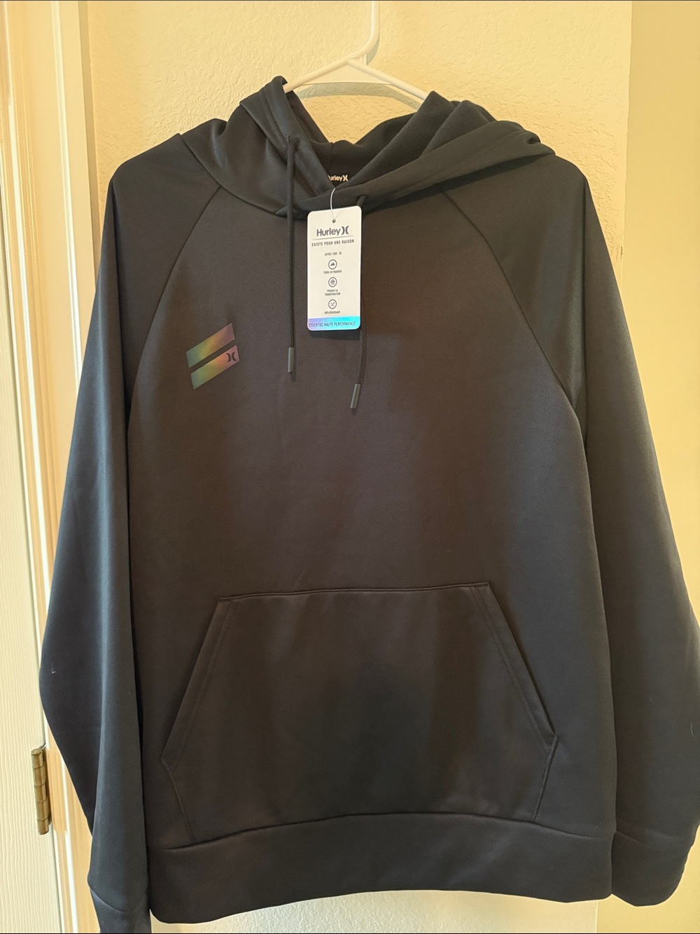 NWT Hurley Black Hooded Pullover with Subtle Iridescent Logo